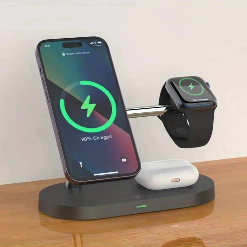 3 in 1 Magnetic Wireless Charger Stand for IPhone 15 14 13 Pro Max Apple Watch 9 8 7 Airpods Induction USB Fast Charging Station