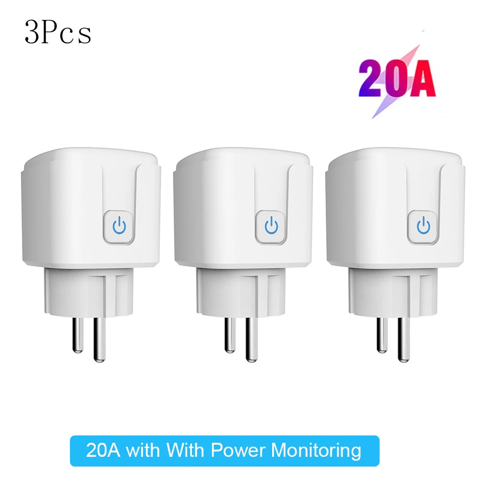 Tuya 16A,20A Smart Plug WiFi Socket EU Power Monitoring Timing Function Works with Alexa, Google Home, Alice, Smart Life Home