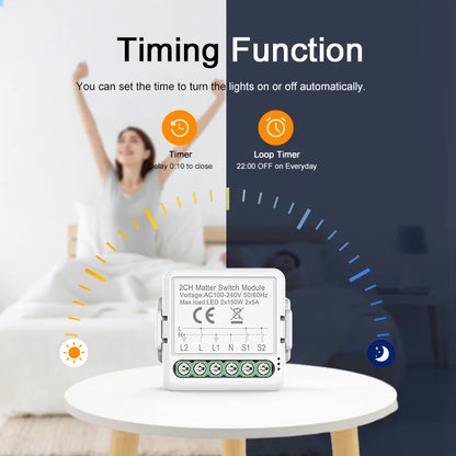 ANDELI Matter WIFI Smart Switch Module Automation Relay Smart Breaker Voice Control Apple Home Siri Alexa Google smart tings