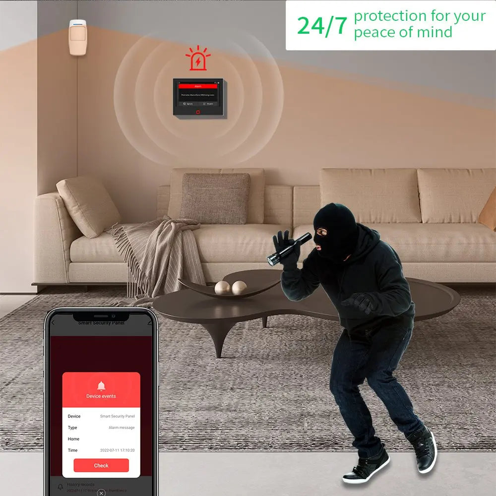 Staniot Original 7inch 4G WiFi Security Alarm Protection Kit Built-in 5000mAh Battery Alexa Wireless Smart Home Alarm System