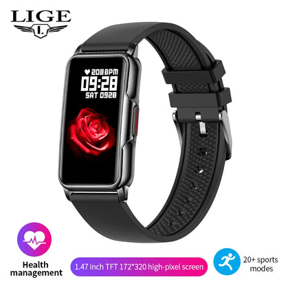 LIGE New 1.47 Inch Men Smart Watch Women Bluetooth Connected Phone Waterproof Smartwatch Music Sports Fitness Tracker Bracelet